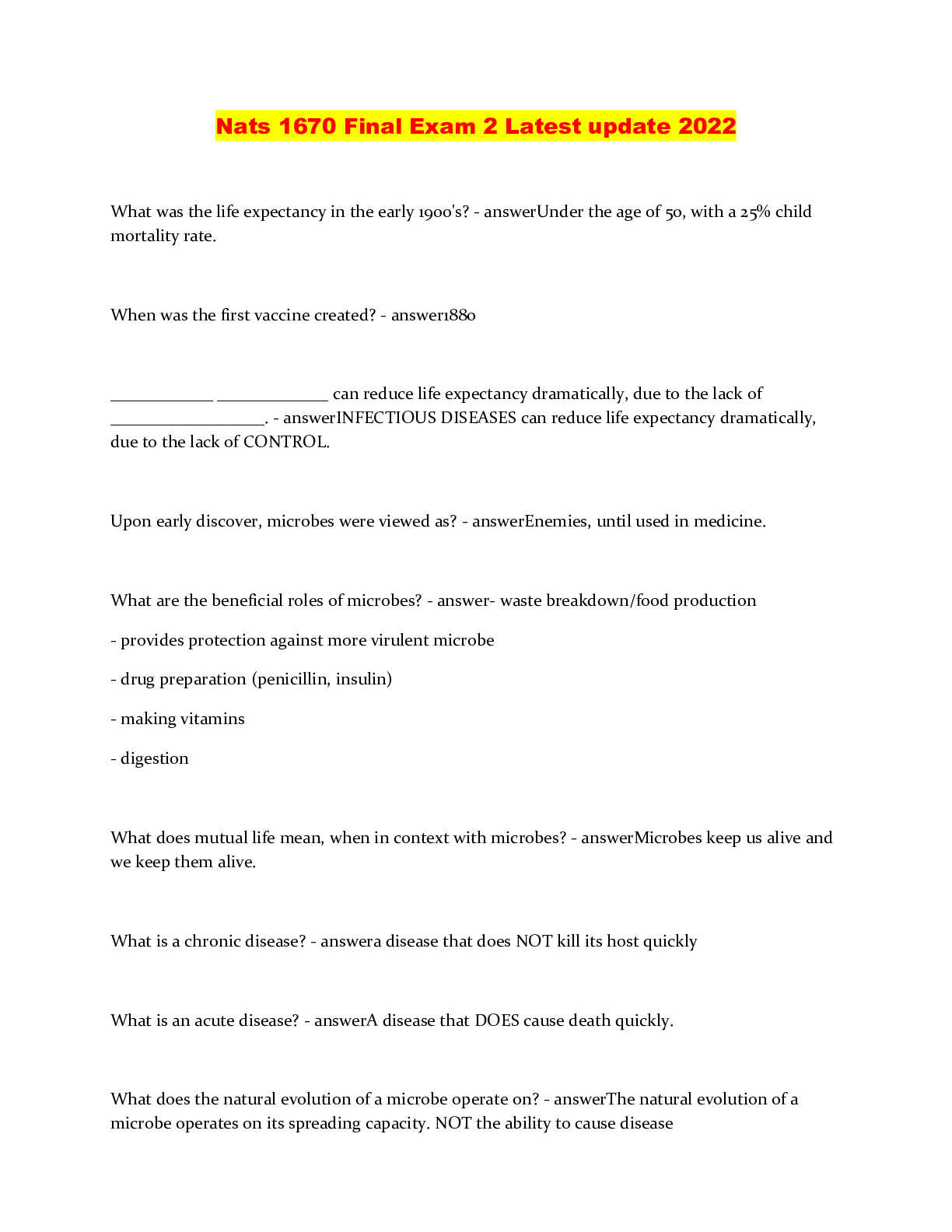 Preview image of Nats 1670 Final Exam 2 Latest update 2022 document